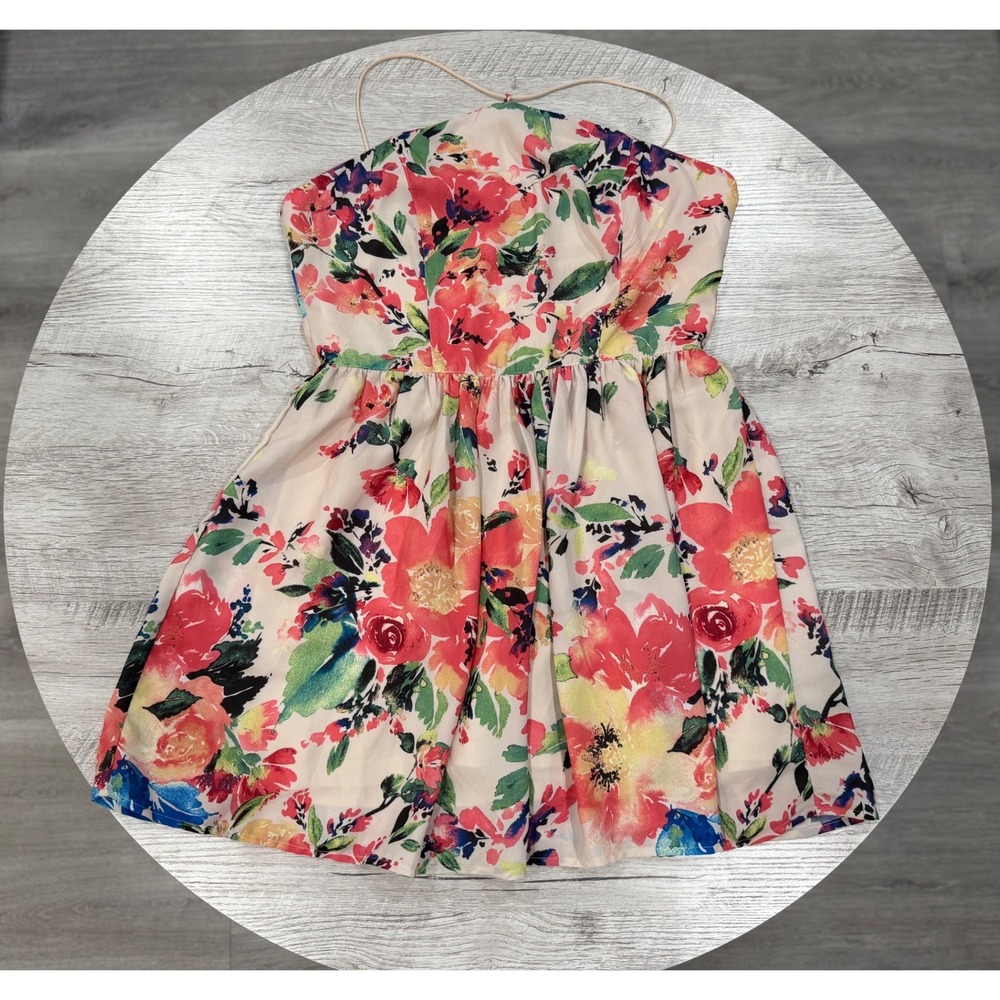 Antix Floral Halter Skater Dress Cottagecore Open Back Sundress Fit & Flare -L - Picture 5 of 9